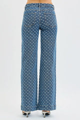 Trendsi RISEN High Rise Wide Leg Bow Embroidered Jeans -