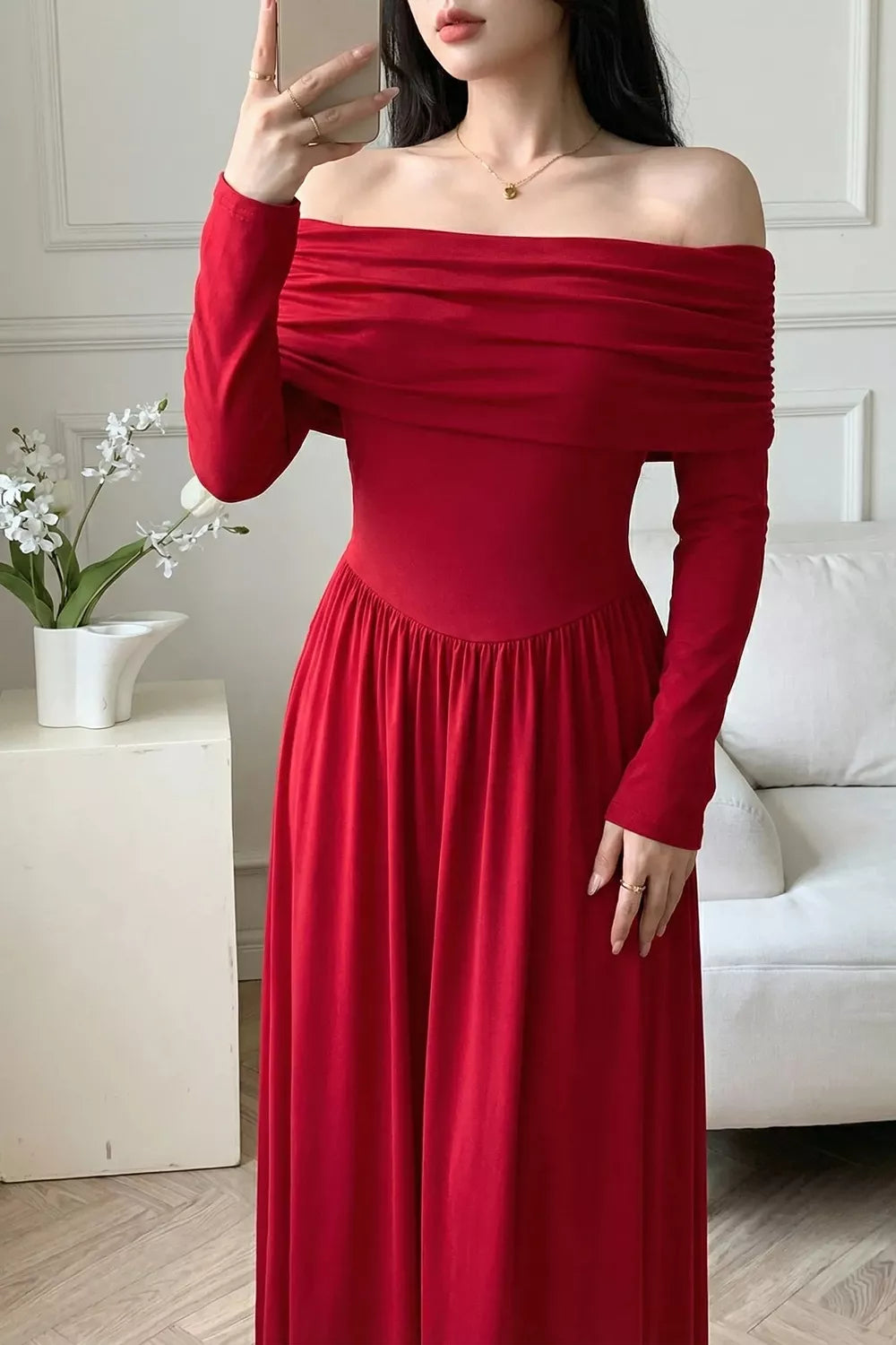 Trendsi Off-Shoulder Ruched Bodycon Maxi Dress -