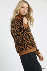 Trendsi Umgee Leopard Print Quarter-Zip Sweatshirt -