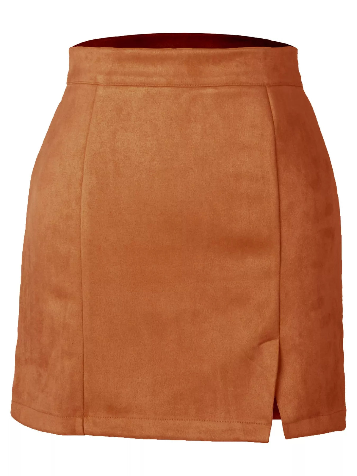 Zip-up mini skirt, tan flat front