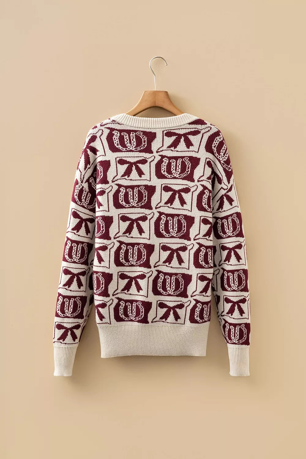 Trendsi Bows & Horseshoes Pattern Western Round Neck Sweater -