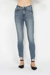 Trendsi Judy Blue Full Size Tummy Control Vintage Wash Hem Destroy Skinny Jeans - Pants