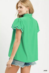 Trendsi Umgee Scalloped Ruffle Sleeve Top -
