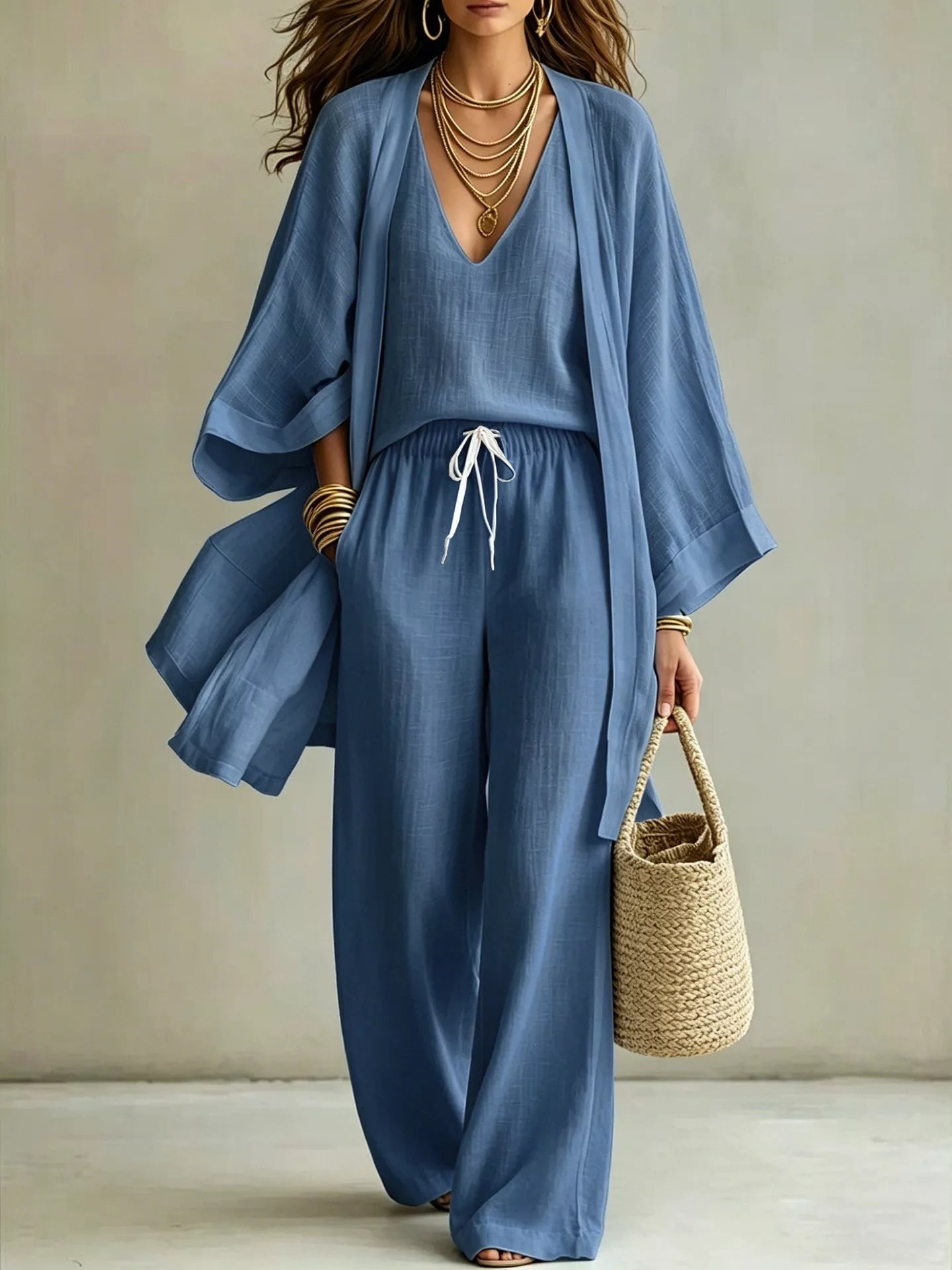 Trendsi Full Size V-Neck Tank & Cardigan and Pants Set Plus Size -