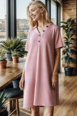 Trendsi Heimish Full Size Solid Ribbed Mini Dress with Button Plus Size -