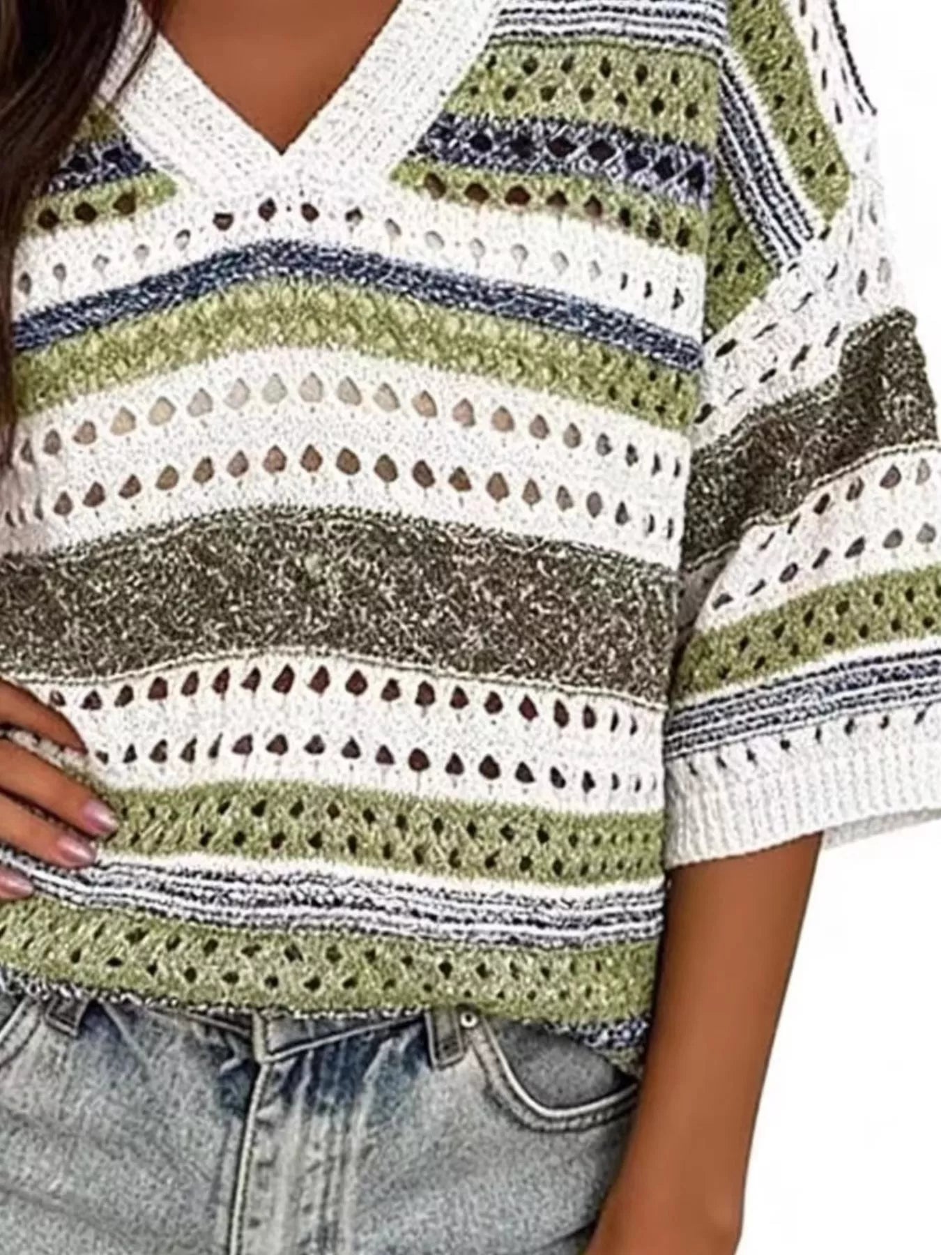 Trendsi Chic Striped Crochet Knit Top -