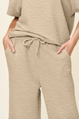 Trendsi Double Take Full Size Texture Short Sleeve Top and Pants Set -