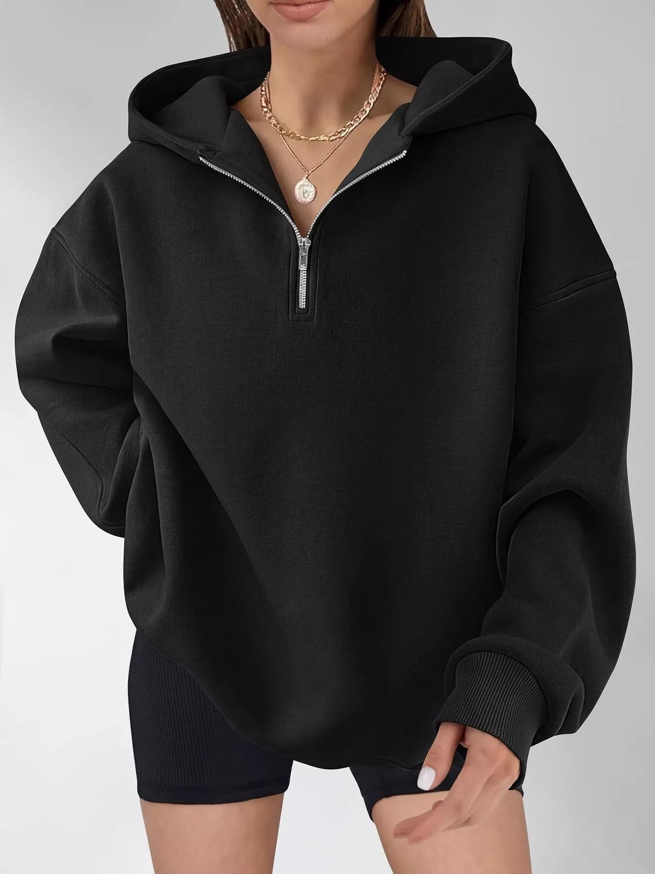 Trendsi Oversized Quarter-Zip Hoodie -