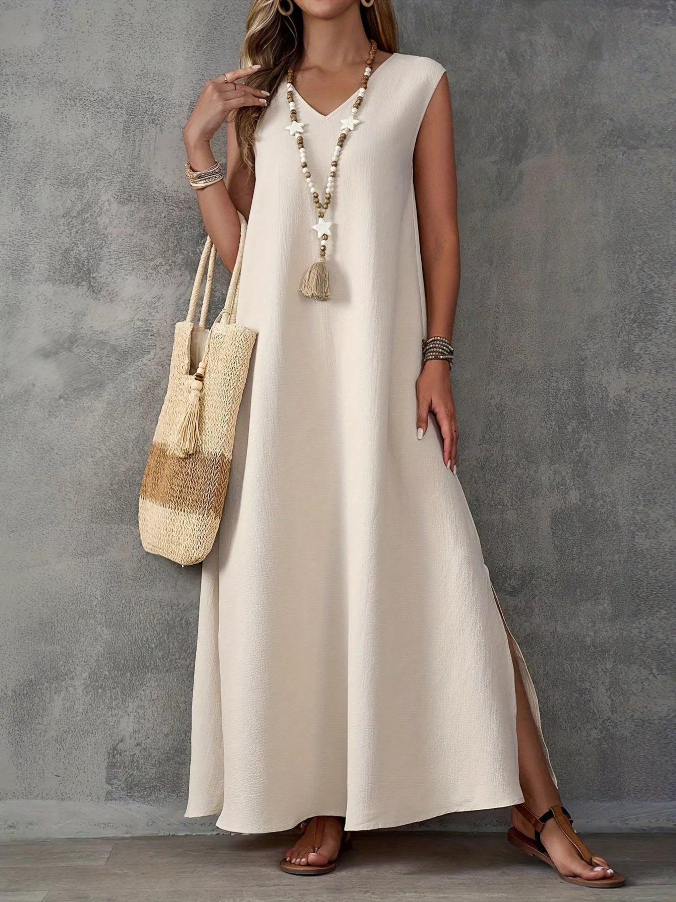 Trendsi Sleeveless V-Neck Side-Slit Maxi Dress -