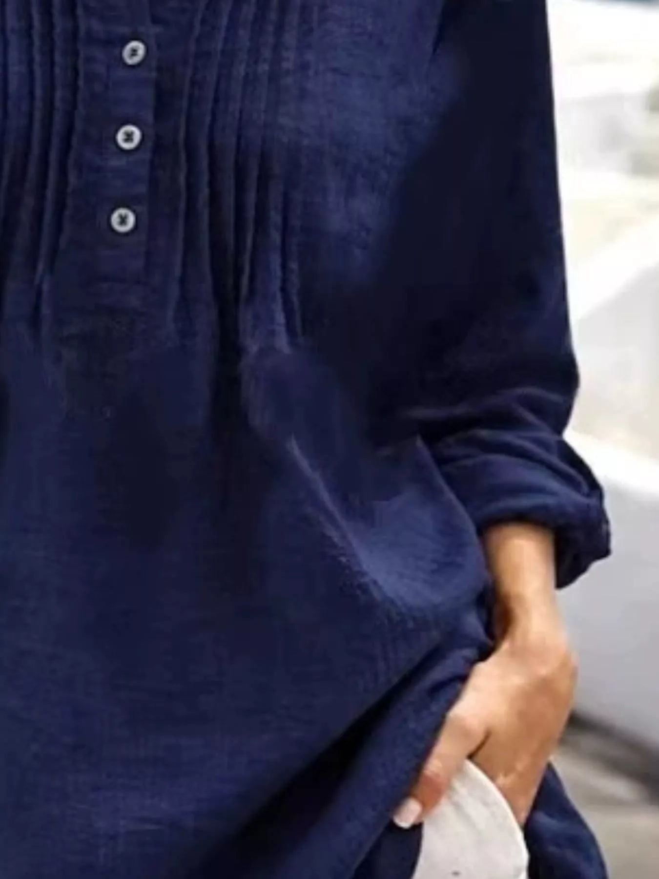 Trendsi Casual Button Detail Long Sleeve Linen Shirt -