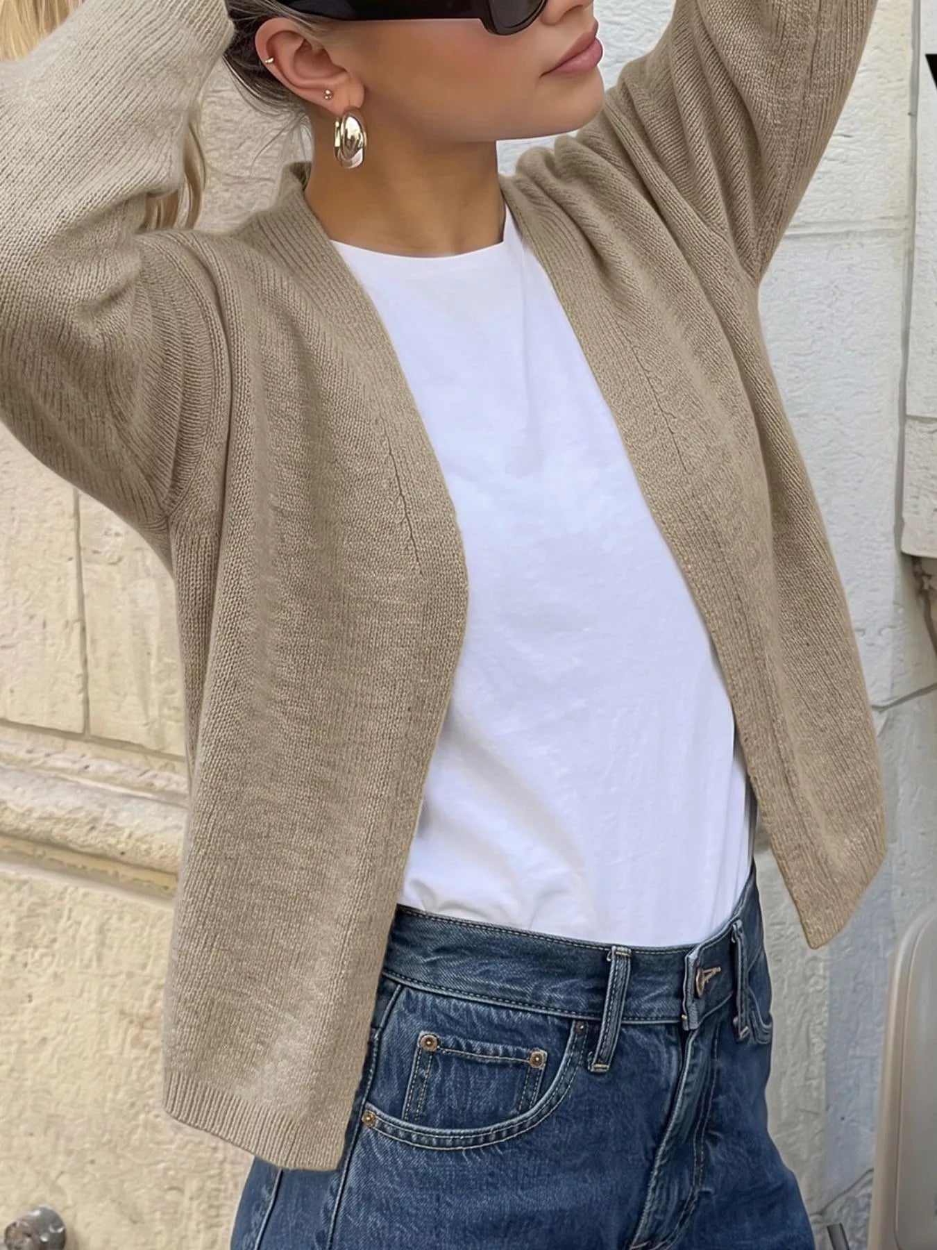 Trendsi Open-Front Knit Cardigan -