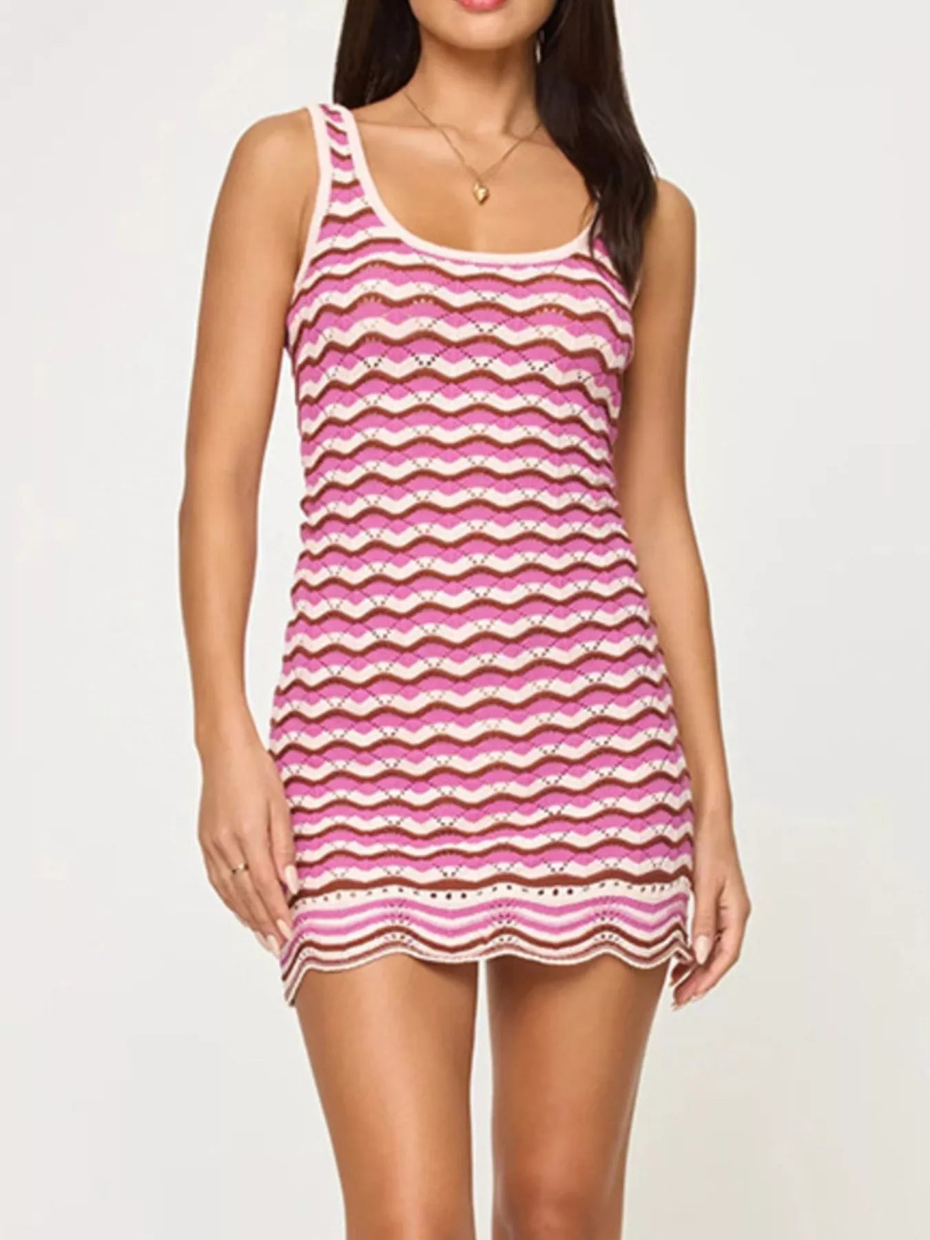 Trendsi Openwork Chevron Knit Tank Dress -