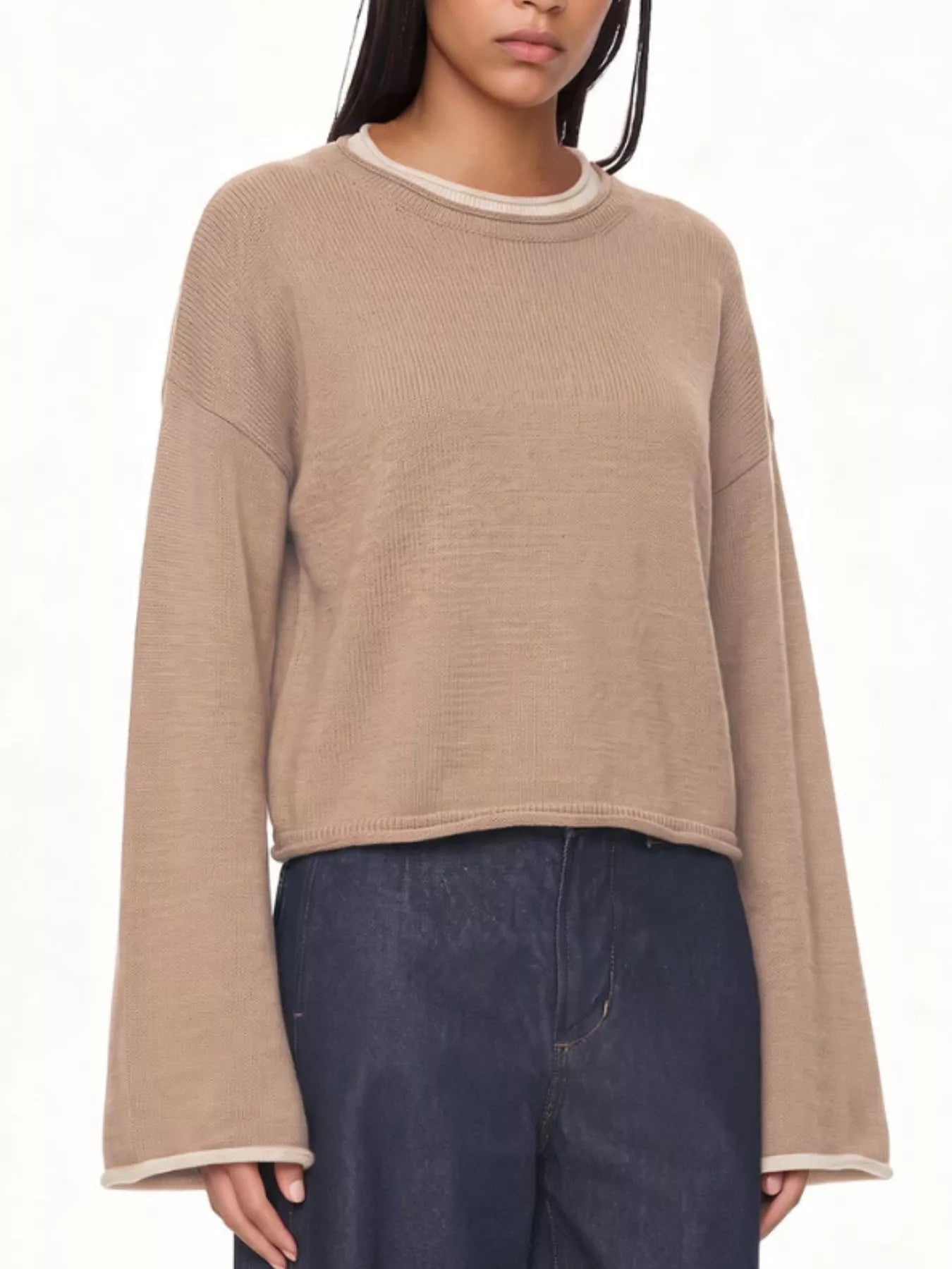 Trendsi Crew Neck Dropped Shoulder Sweater -
