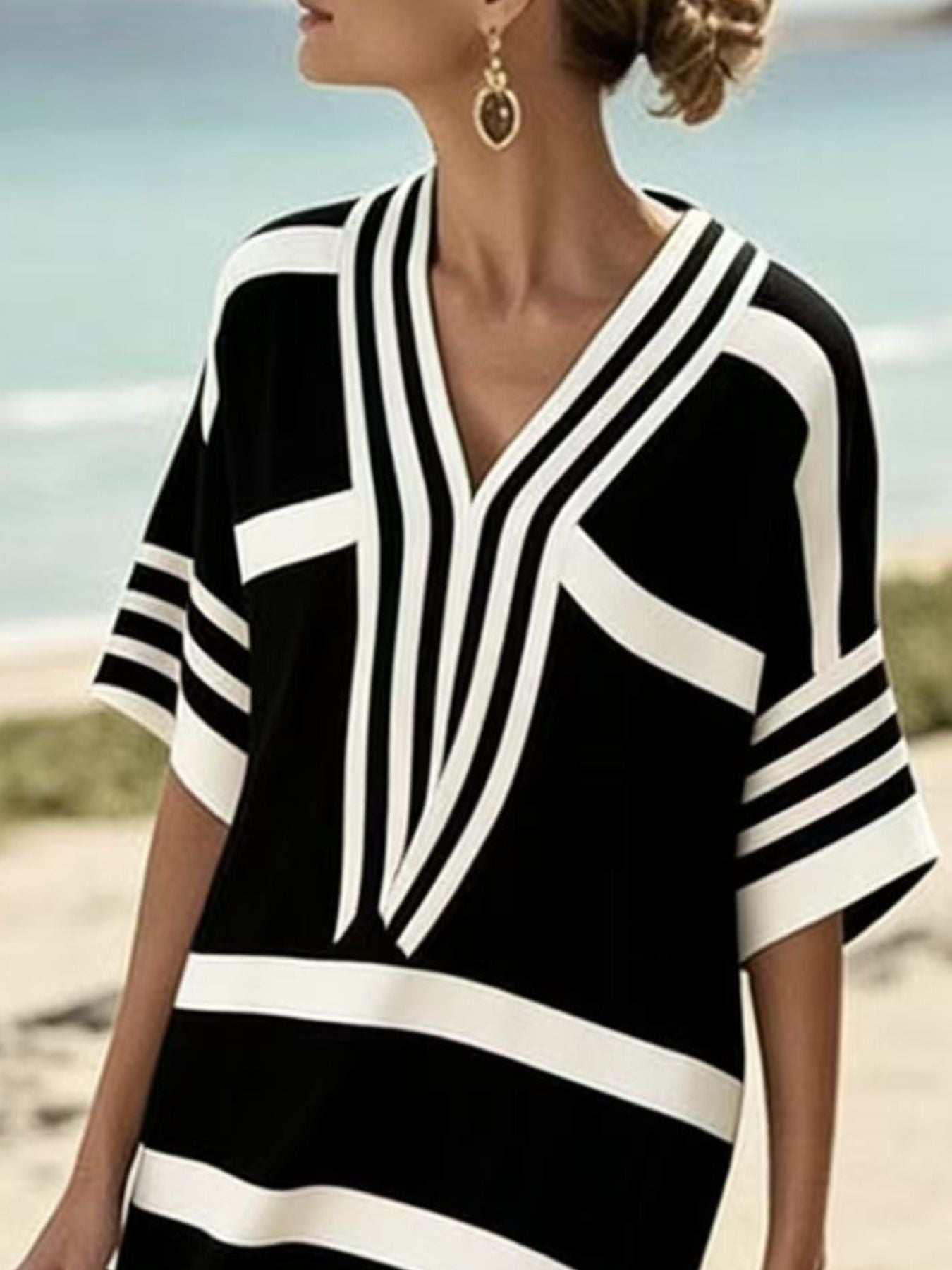 Trendsi Full Size Striped Half Sleeve Midi Dress Plus Size -