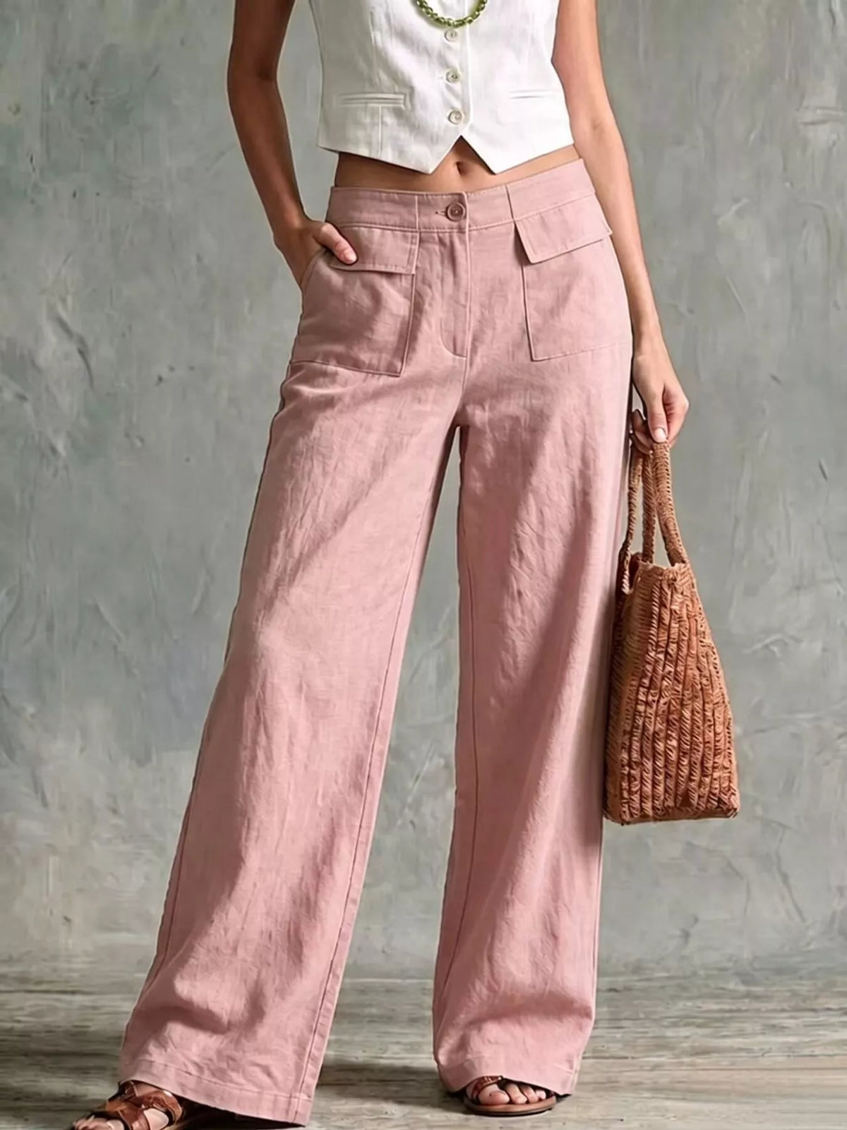 High-Waisted Wide-Leg Utility Pants, front view