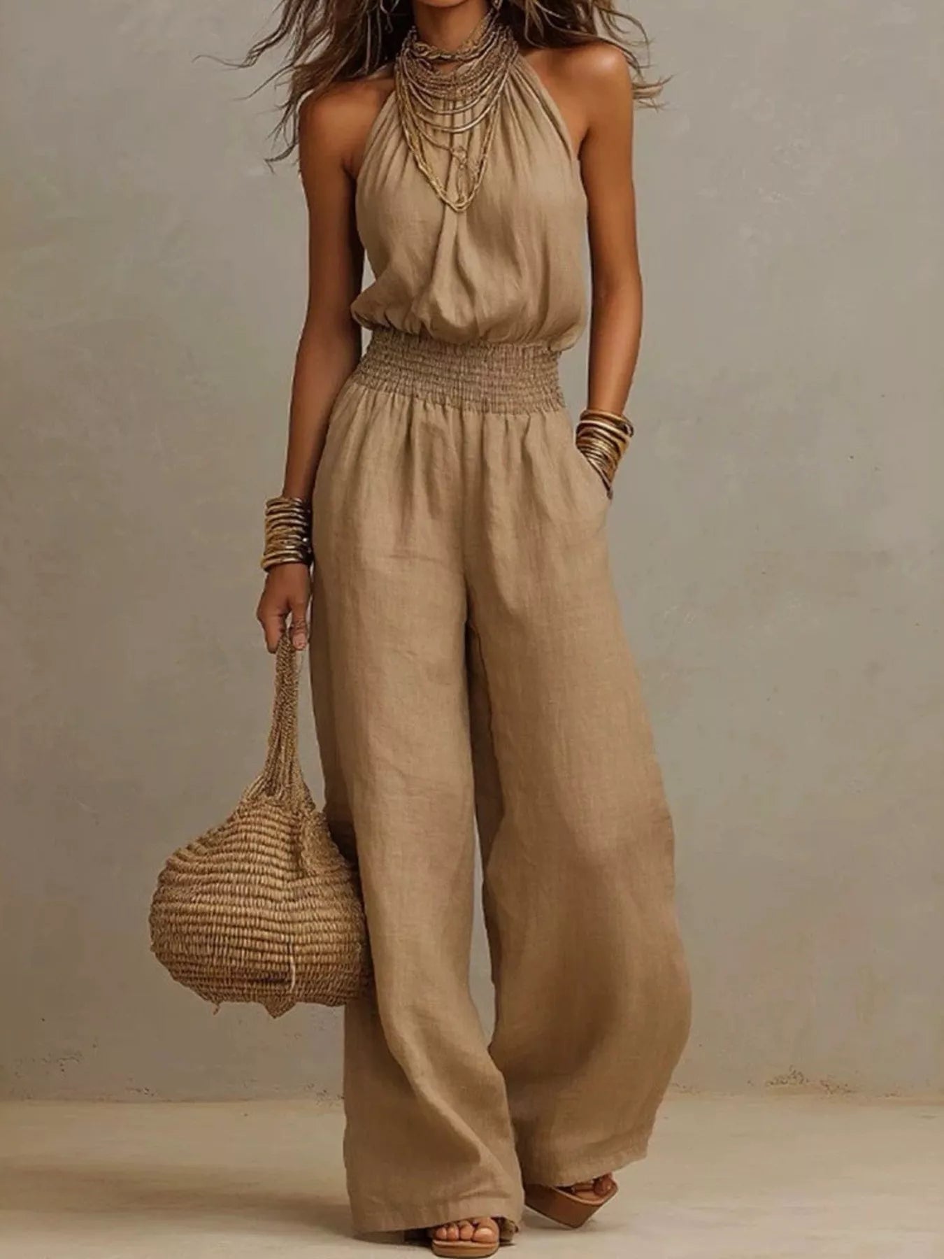 Trendsi Elegant Halter Neck Wide-Leg Jumpsuit -