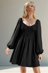 Trendsi Double Take Texture Smocked Balloon Sleeve Mini Dress - Dresses