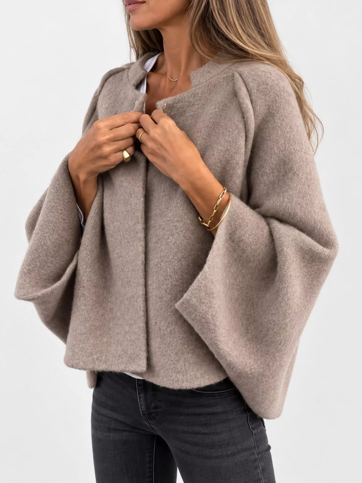 Fuzzy Texture Open-Front Cropped Jacket — side view