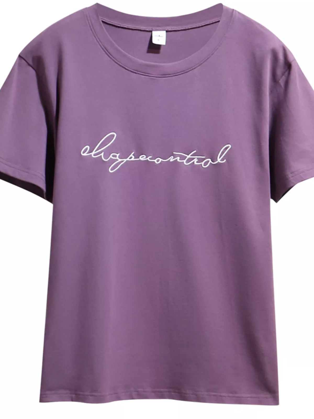 Purple letter embroidered round neck t-shirt