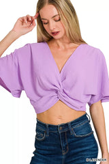 Trendsi Zenana Woven Airflow Twisted Top & Wide Leg Pants Set -