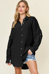 Trendsi Double Take Full Size Pocketed Texture Button Up Shirt -