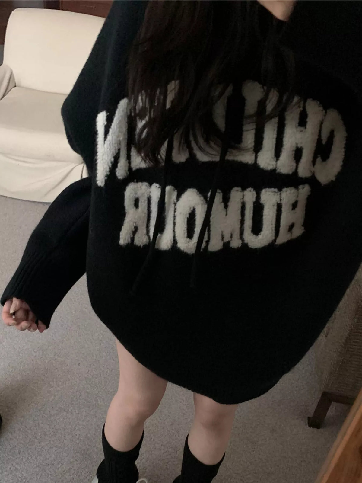 Black graphic long-sleeve sweater