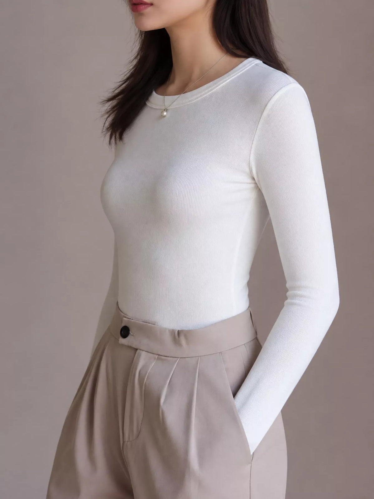 Slim-Fit Long Sleeve Crew Neck T-Shirt — side view
