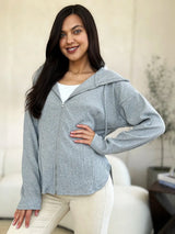 Trendsi Culture Code Full Size Ribbed Zip Up Drawstring Hooded Jacket -