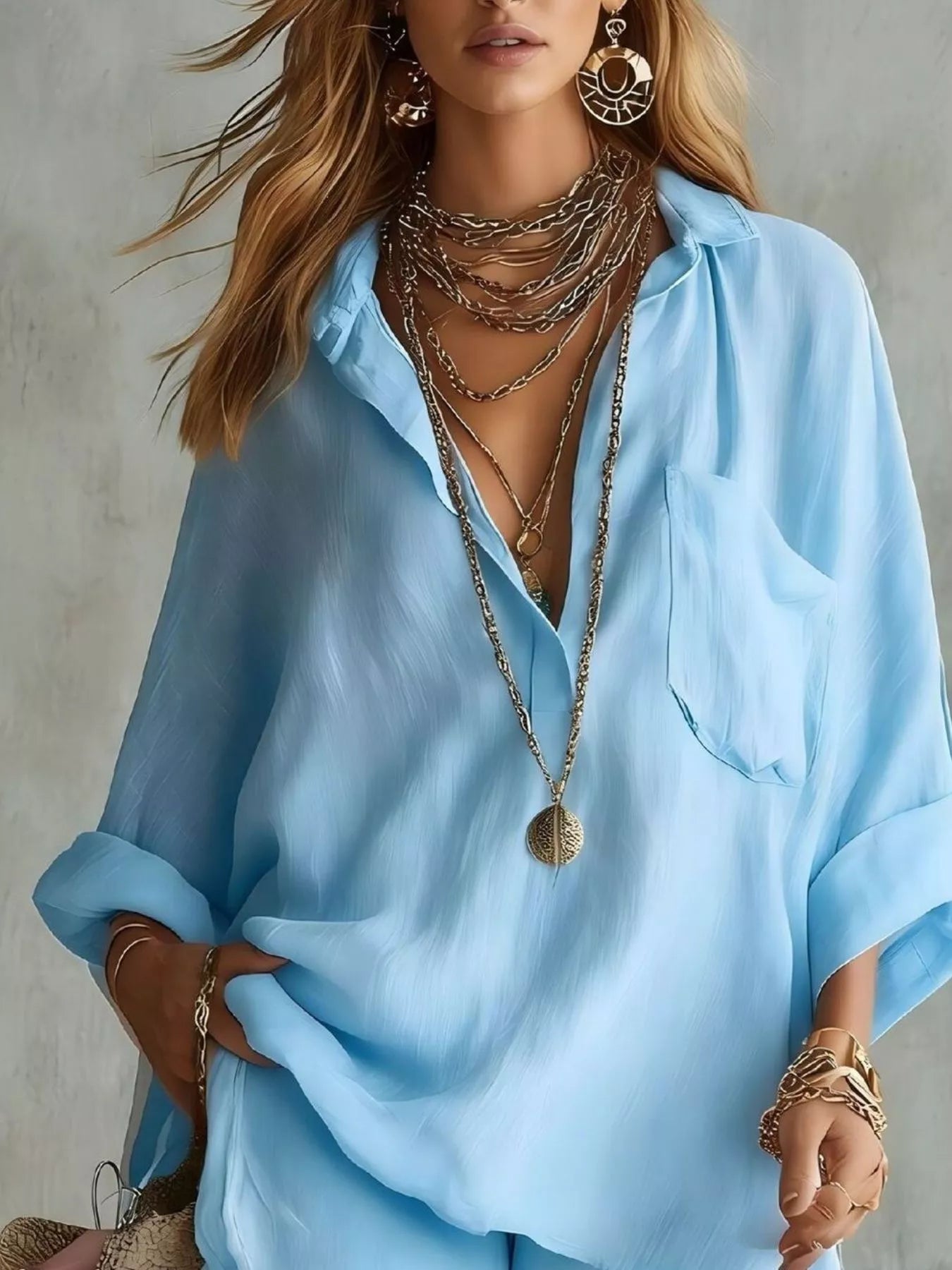 Trendsi Full Size Half Button Shirt and Shorts Two-Piece Set Plus Size -