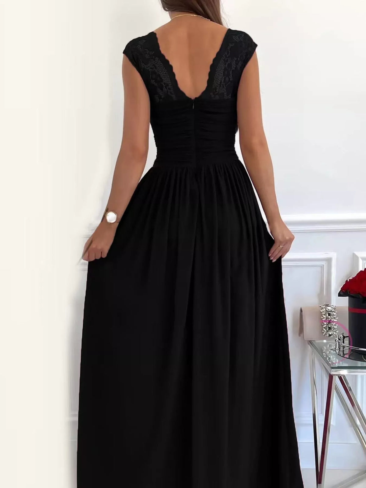 Slit Lace Sleeveless Maxi Dress — back view