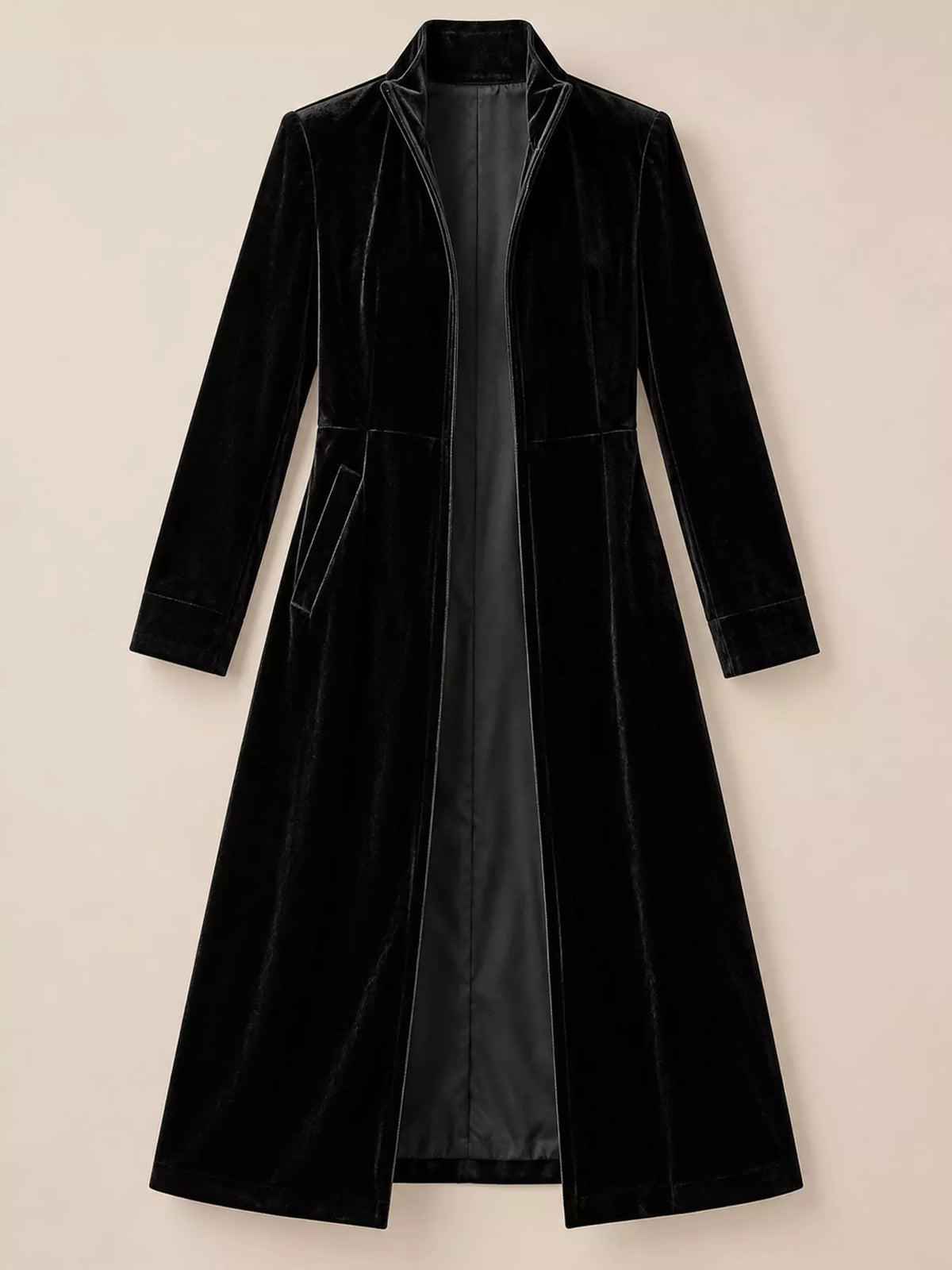 Black velvet zip-up longline jacket