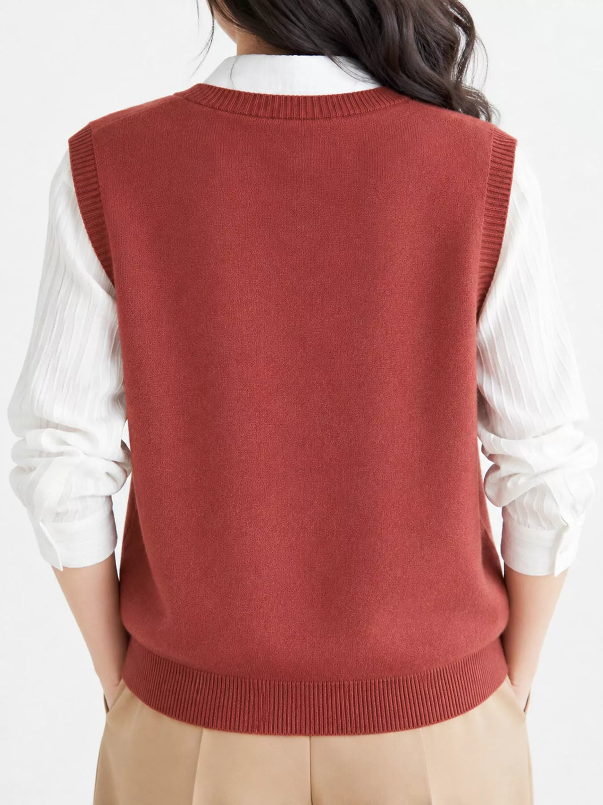 V-Neck Knit Sweater Vest — back view
