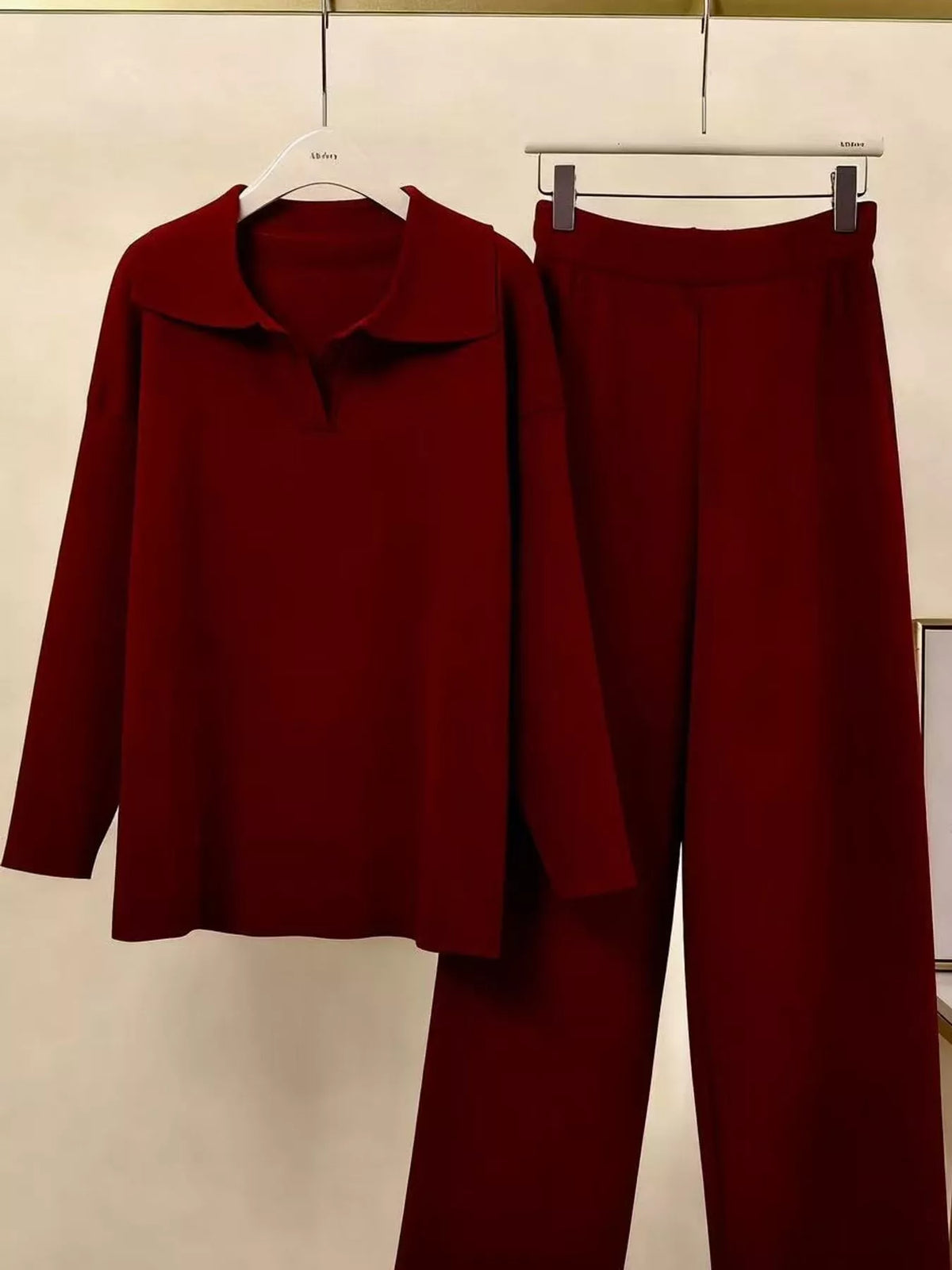 Polo top and pants set, burgundy hanging set