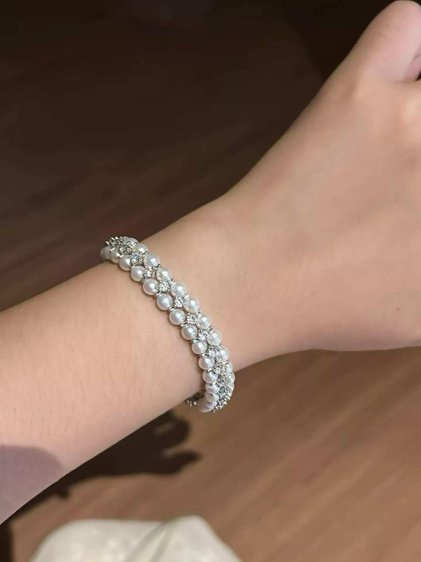 Trendsi Pearl & Zircon Embellished Bracelet -