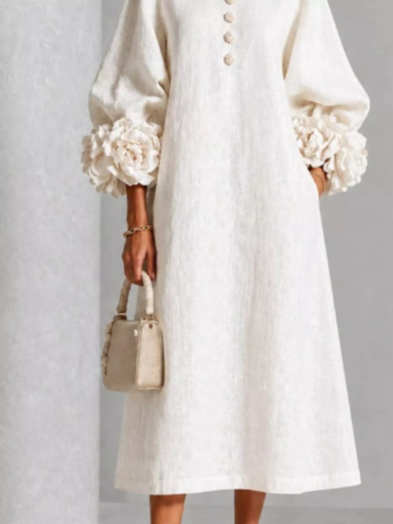 Trendsi 3D Floral Round Neck Midi Dress -