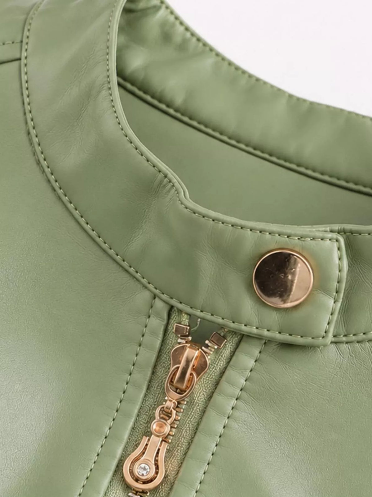Slim Fit Faux Leather Moto Jacket — garment construction details