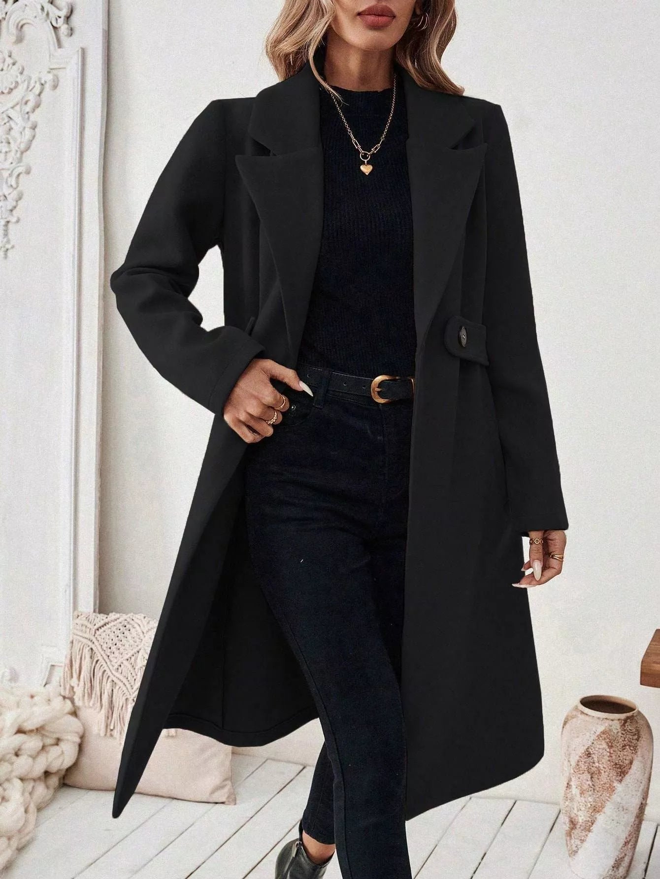 Trendsi Single-Button Longline Coat -