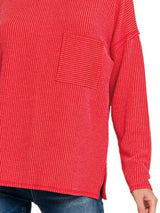 Trendsi Zenana Long Sleeve Drop Shoulder Rib Top -