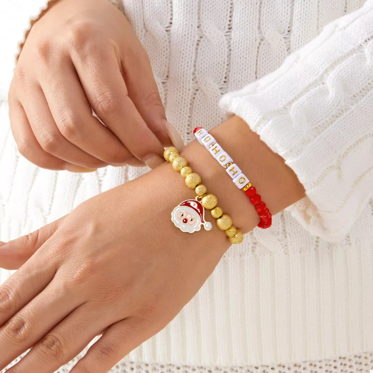 Trendsi 2 Piece Christmas Santa Beaded Bracelet -