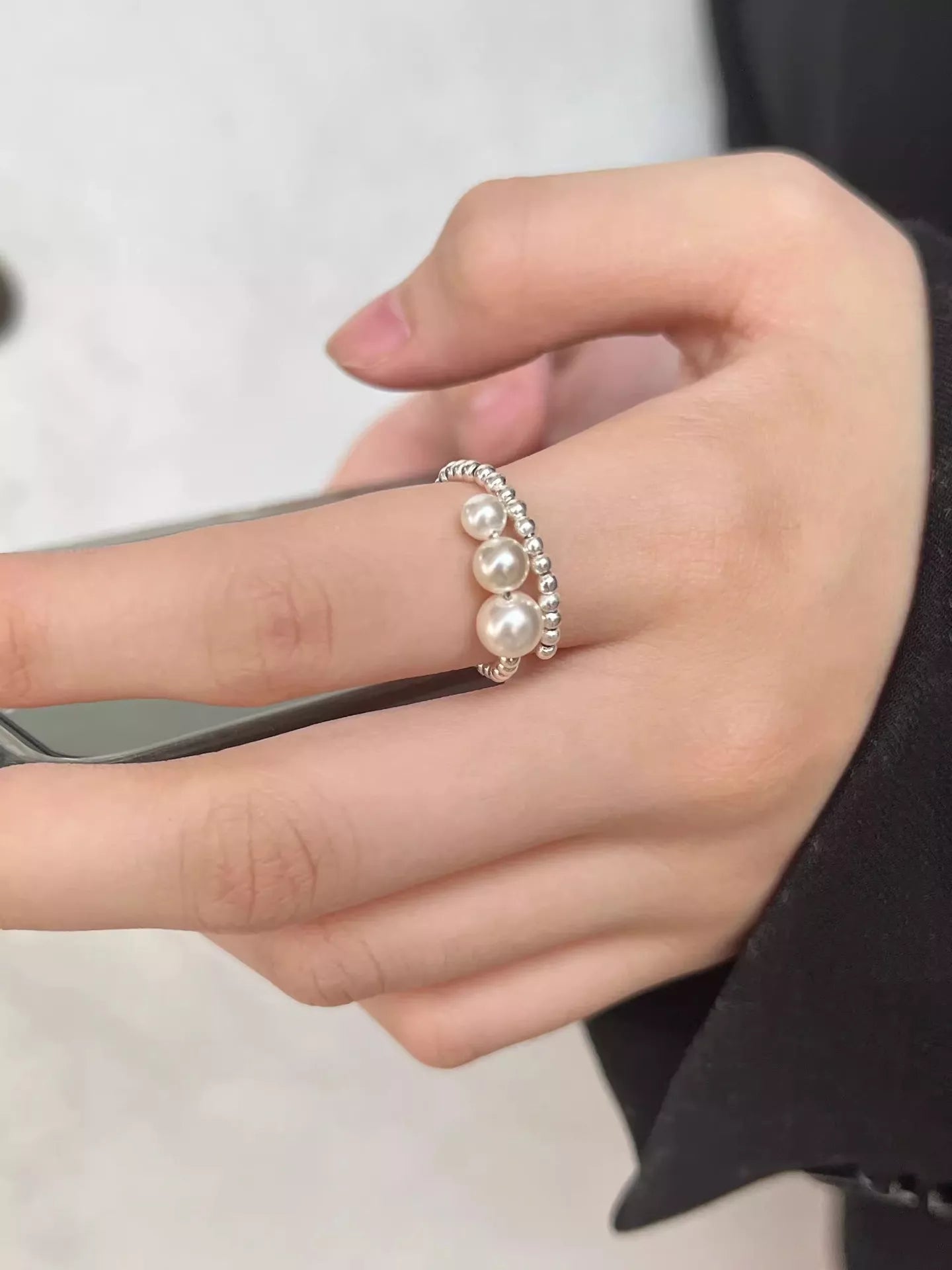 Trendsi Triple Pearl Beaded Bypass Ring -