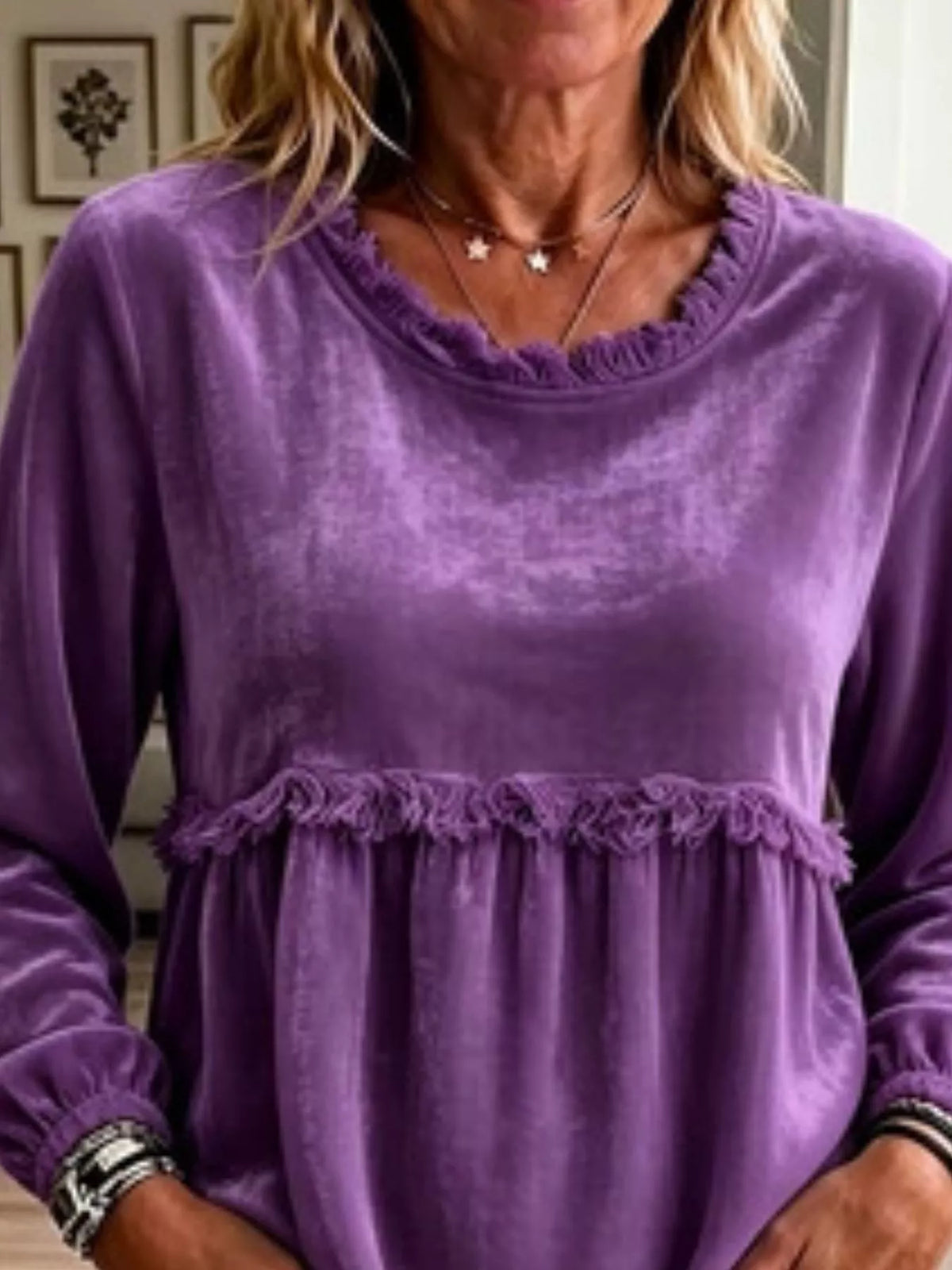 Trendsi Fringed Hem Long Sleeve T-Shirt -