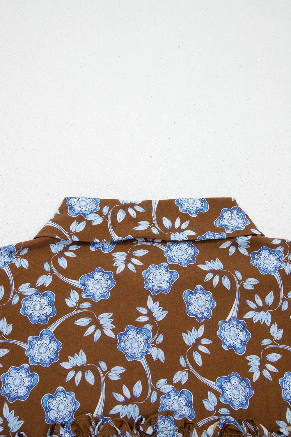 Trendsi Floral Print Ruffled Detail Shirt Collar Button Down Long Sleeve Dress -