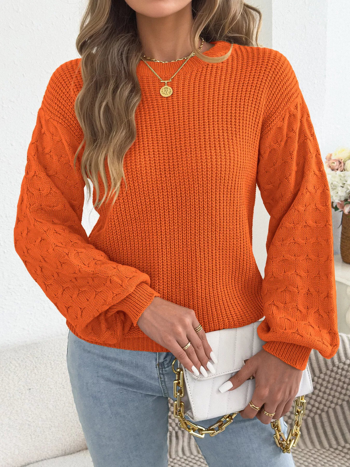 Orange textured dropped shoulder sweater