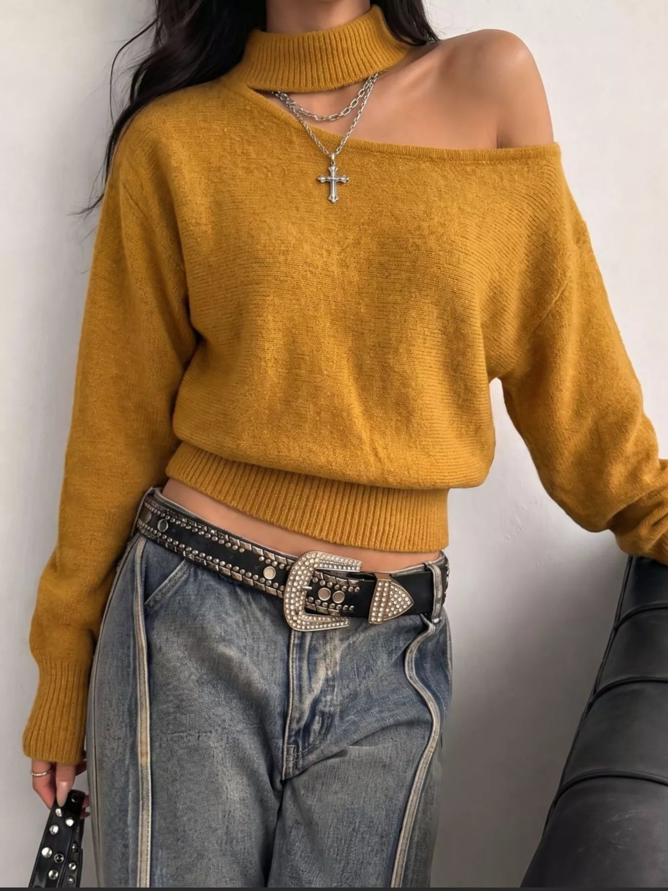 Trendsi Cold-Shoulder Dropped Shoulder Sweater -
