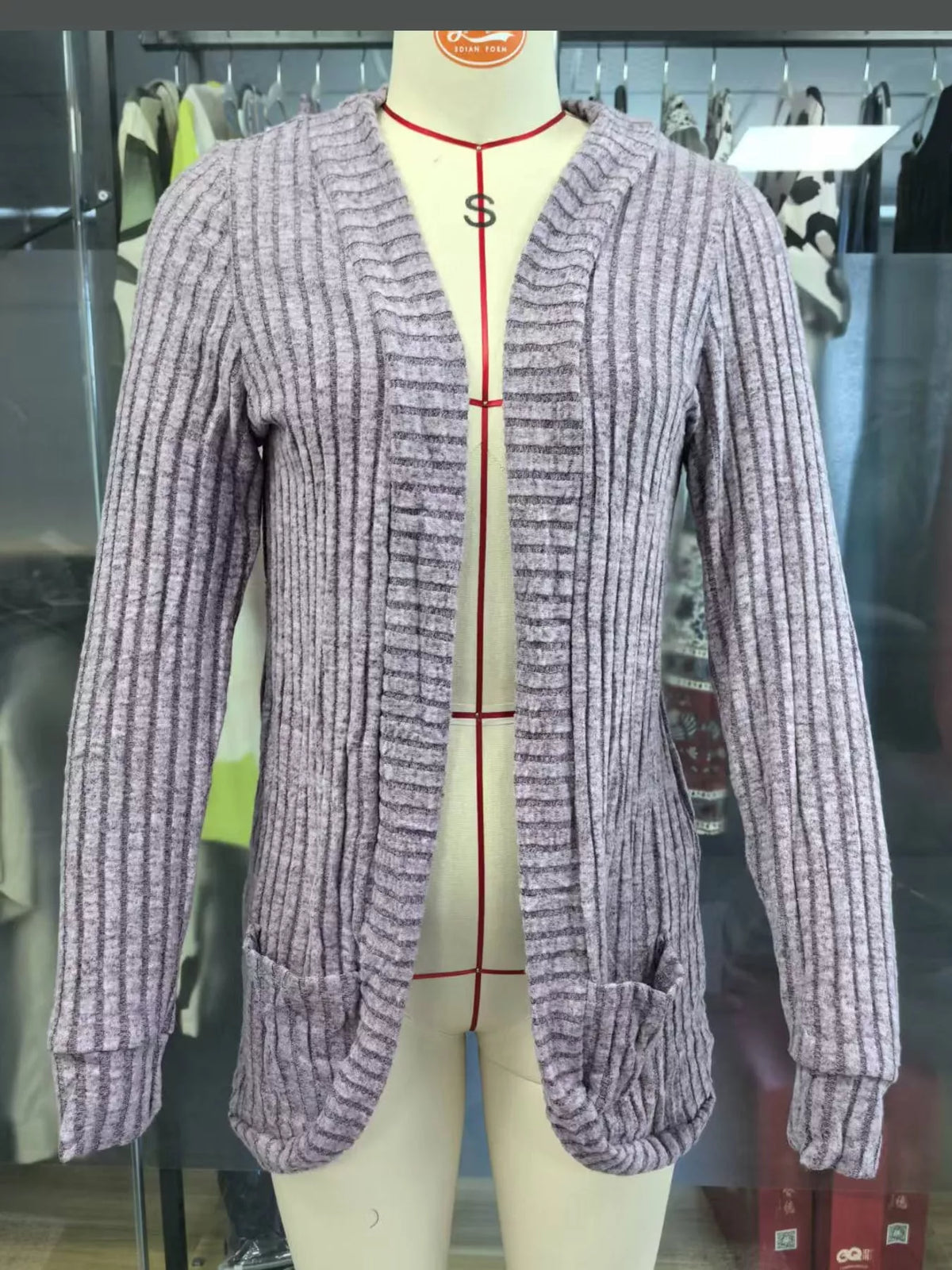 Ribbed Knit Open Front Cardigan with Pockets — garment front