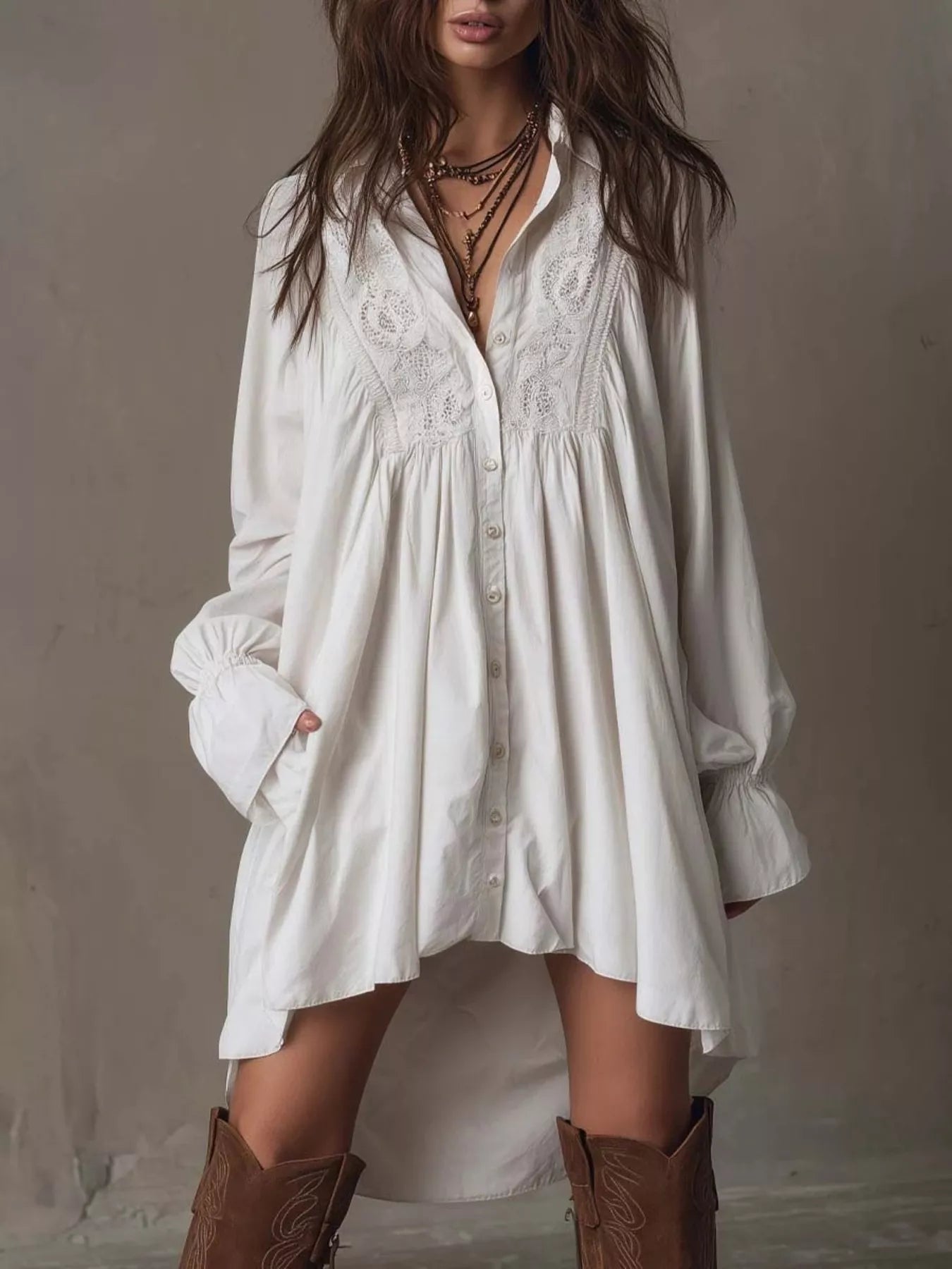 Trendsi Embroidered High-Low Shirt Dress -