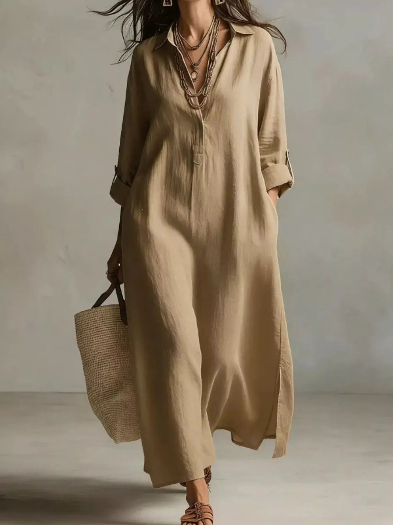 Trendsi Full Size Casual Midi Shirt Dress Plus Size -