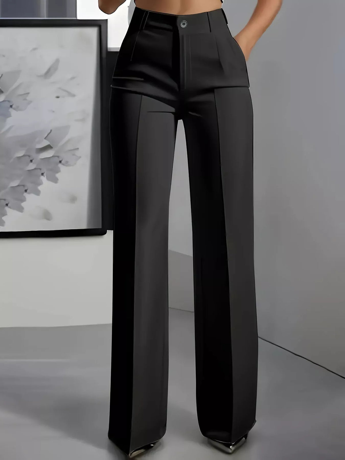 Black high-waisted wide-leg pants, front view
