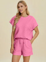 Trendsi Double Take Full Size Texture T-Shirt and Shorts Set -