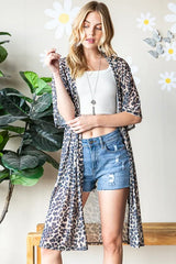 Trendsi Women’s Leopard Print Cardigan Short Sleeve Open Front Polyester Plus Size - Shirts